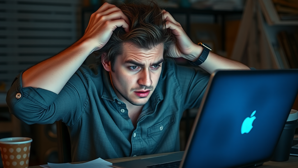 frustrated entrepreneur viewing negative press online for reputation management