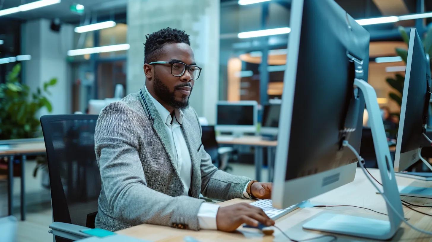image of office professional using a computer and AI Search Model.