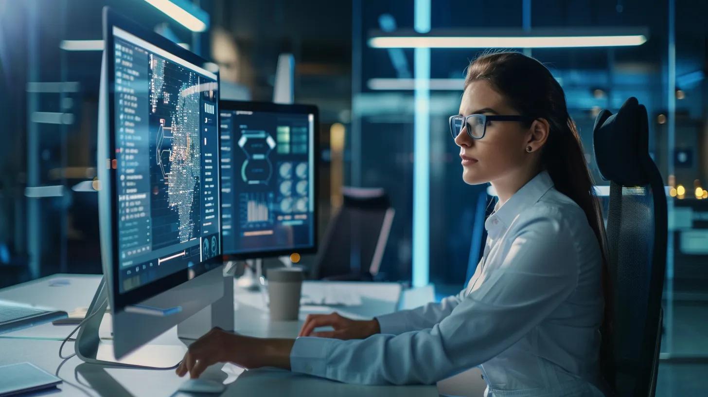 image of office professional using a computer and AI Search Model.