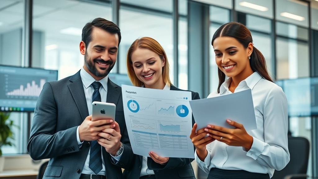 online reputation management professional business team reviewing analytics in a modern office