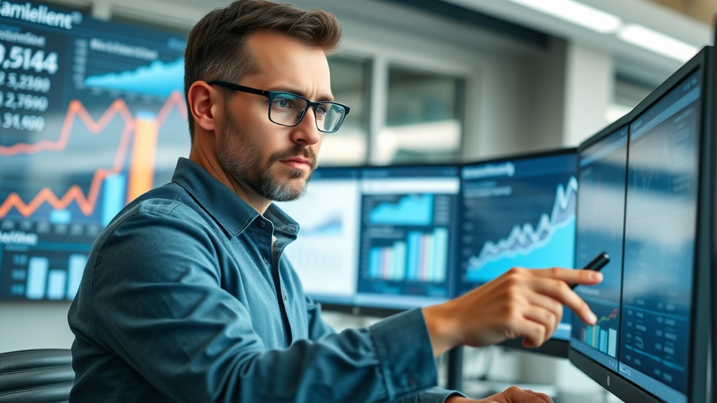 digital marketer analyzing search engine ranking trends, modern data dashboards - how to improve SEO