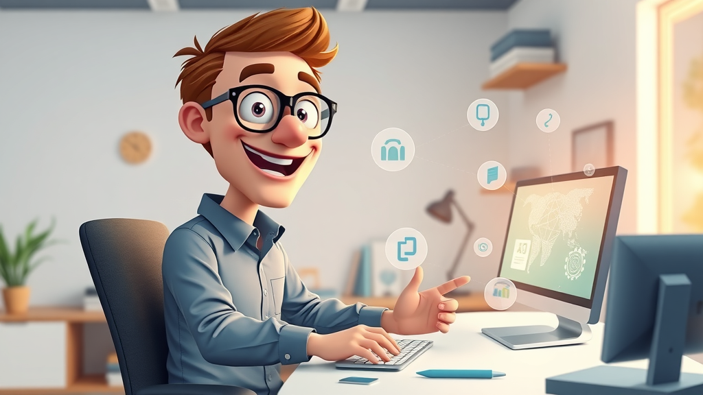 Enthusiastic digital marketer exploring new AI-powered tools in a creative studio environment