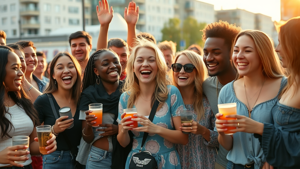 diverse community engaging joyfully with lifestyle brand products and experiences, demonstrating omnipresent marketing success