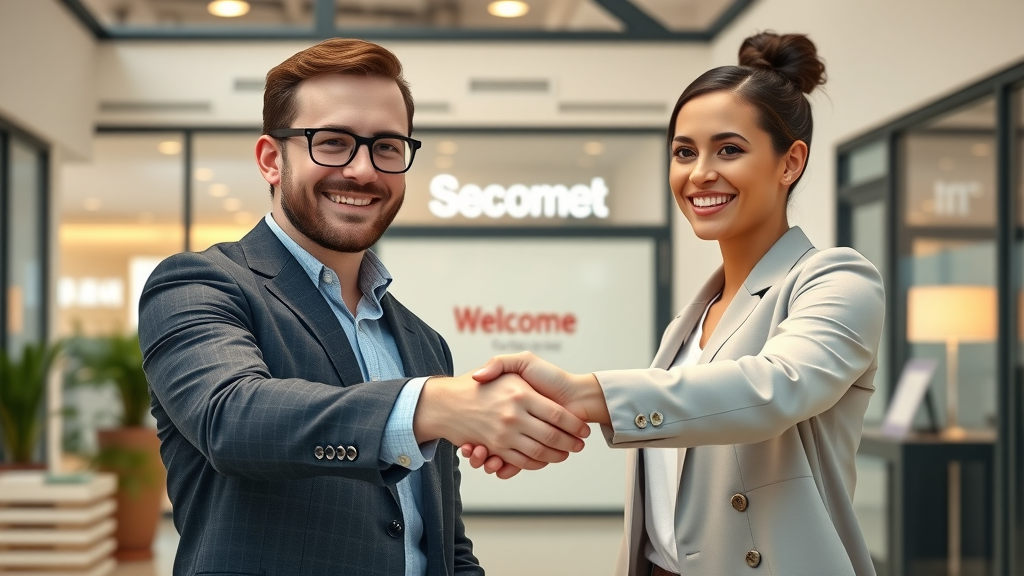 successful small business owner shaking hands with a consultant in a modern office, partnership and business consulting services agreement, lifelike expressions
