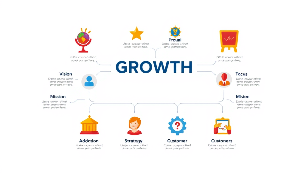 infographic of business growth strategy pillars vision mission strategy customer