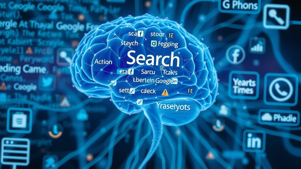 AI brain visualizing keyword research and SEO content data for using AI in SEO