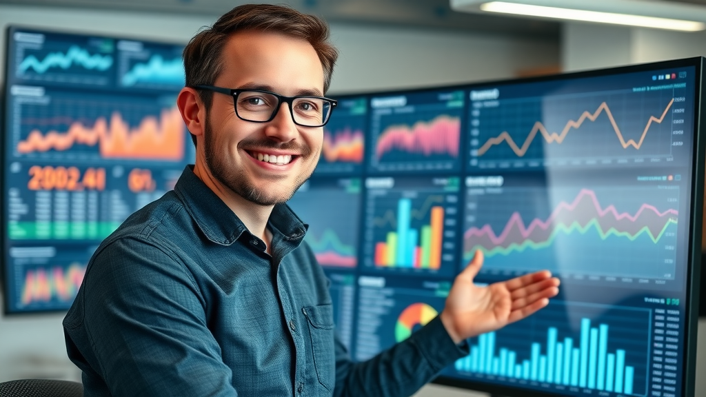 SEO analyst using analytics dashboard to track search engine ranking improvements