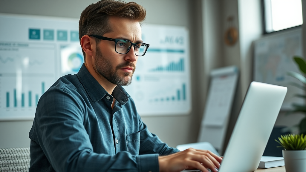 professional marketer using digital analytics dashboard to plan omnipresence marketing strategy