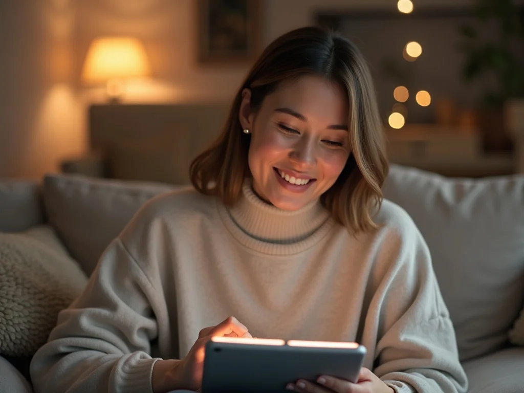 Happy customer leaving a google review and building trust in the online customer experience