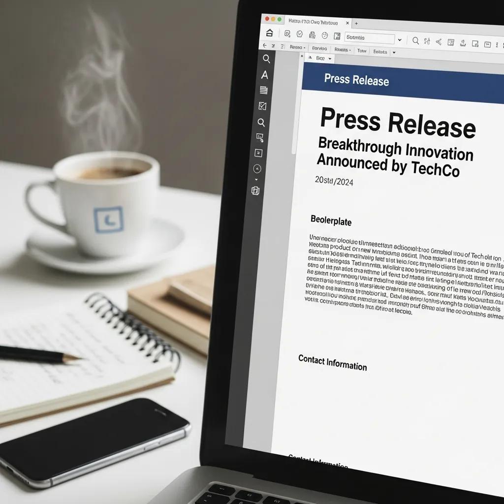 Close-up of a press release being prepared for distribution on a computer screen