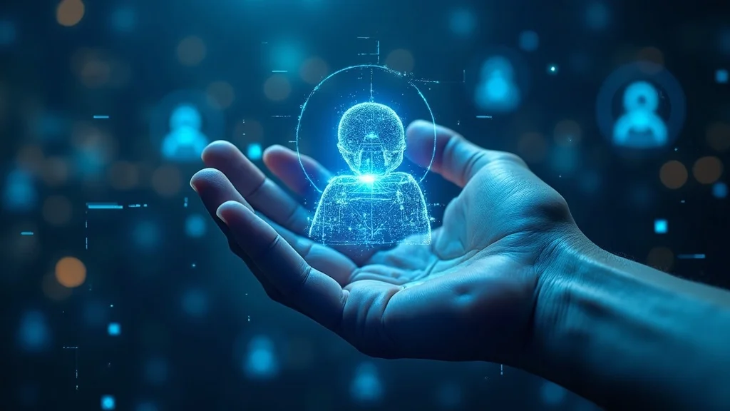 Modern abstract illustration of AI algorithms and SEO optimization - interconnected digital symbols, neural networks, data streams, photorealistic, blue and white digital gradients, macro style.